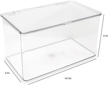 Isaac Jacobs Medium Stackable Organizer Bin (10.75”x6.5”x3.7”) w/ Hinged Lid, Clear Storage Box, Home, Office, School, Fridge, Bathroom, Kitchen, Pantry Container, BPA-Free, Food Safe (Medium, Clear)