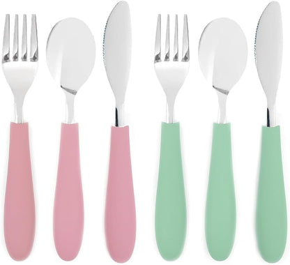 Elk and Friends Kids Silverware with Silicone Handle | Childrens Safe Flatware | Kids Utensils | Spoon + Fork + Knife set | 4 years+ | 6 Pieces