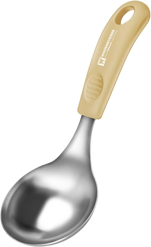 Short Stainless Steel Ladle 220mm (8.6”) – SUS304 Thick Deep Bowl Head with Soft-Grip Silicone Handle – Lightweight Mini Soup & Serving Spoon for Cooking – 5 Color Options (Gray)