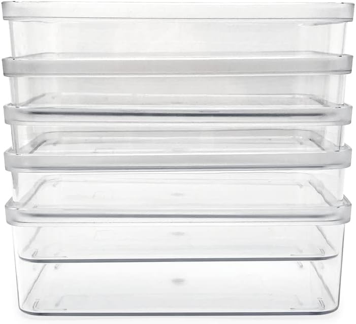 Isaac Jacobs 2-Pack Square Clear Storage Bins (10” L x 10” W x 6.1” H) w/Cutout Handles, Plastic Organizer for Home, Office, Kitchen, Fridge/Freezer, Bathroom, BPA Free, Food Safe (2-Pack, Square)