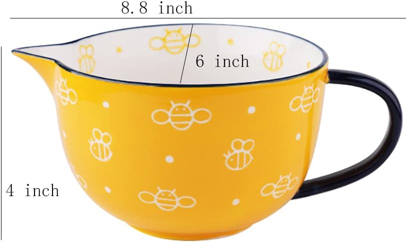 Gaolinci Cherry Blossom Pattern Kitchen Ceramic Mixing Bowl, 1 Quart Large Bowl, with Pouring Spout and Handle