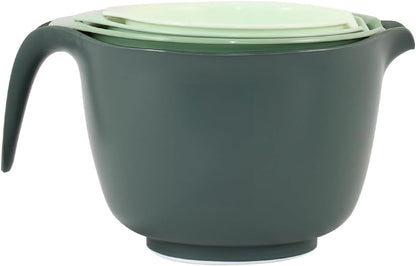 Glad Mixing Bowls with Pour Spout, Set of 4 - Nesting Plastic Bowls (1.2qt, 1.9qt, 2.8qt, and 3qt with Handle) - Non Slip Base, Dishwasher Safe Kitchen Cooking and Baking Supplies, Green
