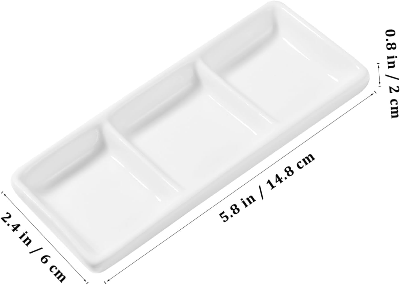 DOITOOL Ceramic Divided Serving Tray 5.8 inch, 4 Pack 3 Compartment Appetizer Tray White Stackable Chip and Dip Serving Dish Condiment Server for Entertaining, Snack Food Dessert, Dishwasher Safe