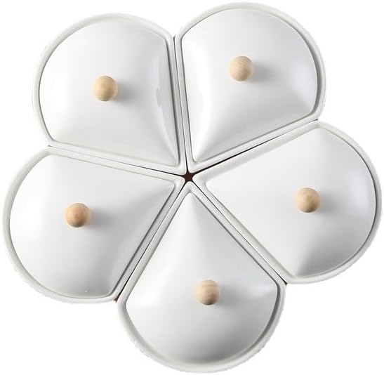 ele ELEOPTION 360° Rotatable Chip and Dip Serving Set, Trays, Appetizer Serving Tray, Divided Serving Tray, Platters, Relish Tray 5 bowls with lids