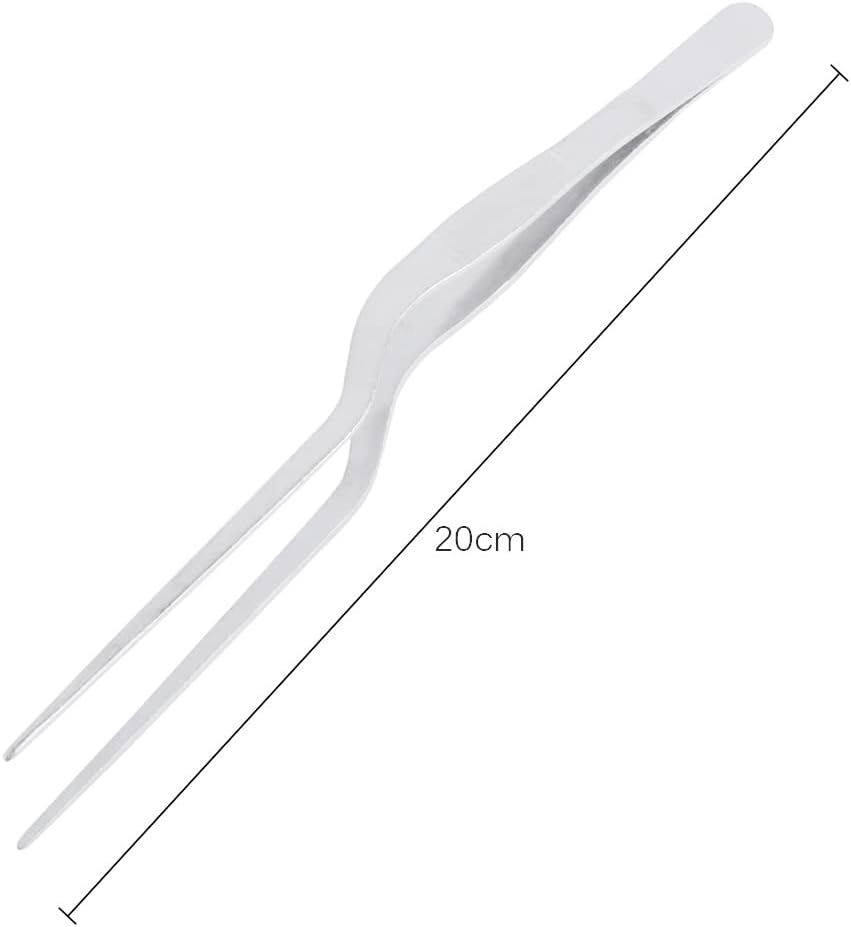 16cm + 20cm Stainless Steel Offset Tweezers Tongs Set for Kitchen Culinary Tweezers