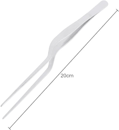 16cm + 20cm Stainless Steel Offset Tweezers Tongs Set for Kitchen Culinary Tweezers