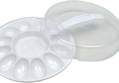 Deviled Egg Carrier Tray with Clear Twist-On Lid, Grooved Line-Up Design, Reusable Lightweight Plastic Container, Freezer Safe, for Parties and Gatherings