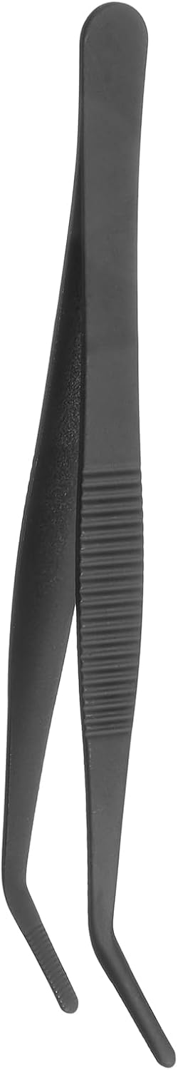 HARFINGTON Stainless Steel Tweezers 4.9 Inch Precision Tweezers with Curved Serrated Tip Multi-Purpose Kitchen Tongs for Cooking Gardening Repairing Craft, Black