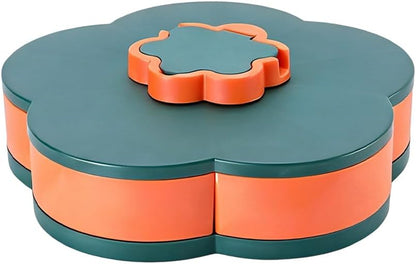 Divided Spin Snack Tray, Portable Snackle Box Container, Serving Tray with Lid for Party & Picnic (One-Layer)