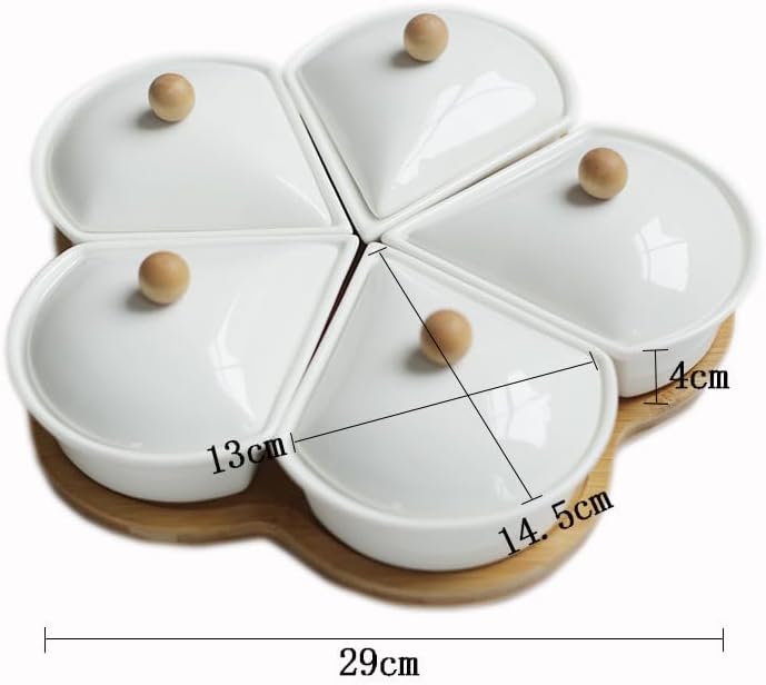 ele ELEOPTION 360° Rotatable Chip and Dip Serving Set, Trays, Appetizer Serving Tray, Divided Serving Tray, Platters, Relish Tray 5 bowls with lids