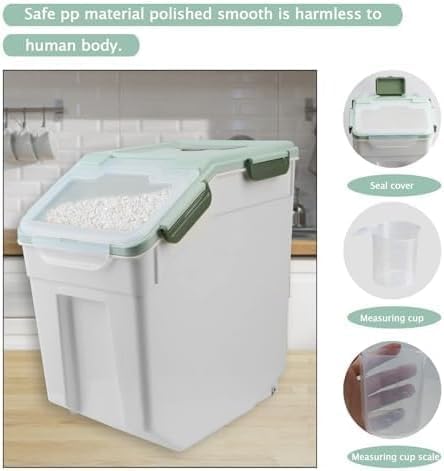 Large Flour Storage Container Bin 25lb, 2Pack Airtight Rice Storage Containers with Measuring Cup&Scoop, BPA Free with Wheels Seal Locking Lid for Flour, Rice, Grain (50LBS Total, Blue)
