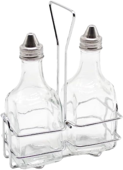 KALDEWEI 1 Pack Caddy Holder Rack for 6oz 180ml Oil & Vinegar Glass Cruet with Stainless Steel Screw-On Lid, Tabletop Square Shape Bottle Dispenser