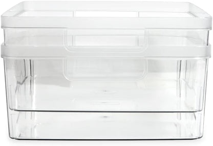 Isaac Jacobs 2-Pack Square Clear Storage Bins (10” L x 10” W x 6.1” H) w/Cutout Handles, Plastic Organizer for Home, Office, Kitchen, Fridge/Freezer, Bathroom, BPA Free, Food Safe (2-Pack, Square)