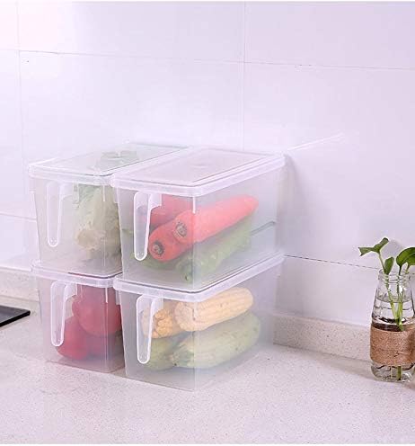 Sooyee Fridge Organizer, 4 Pack Refrigerator Organizer Bins, Clear with Handle & Lid, Fruit Containers for Fridge, Fridge Storage to Keep Fresh for Food, Vegetables, 5L