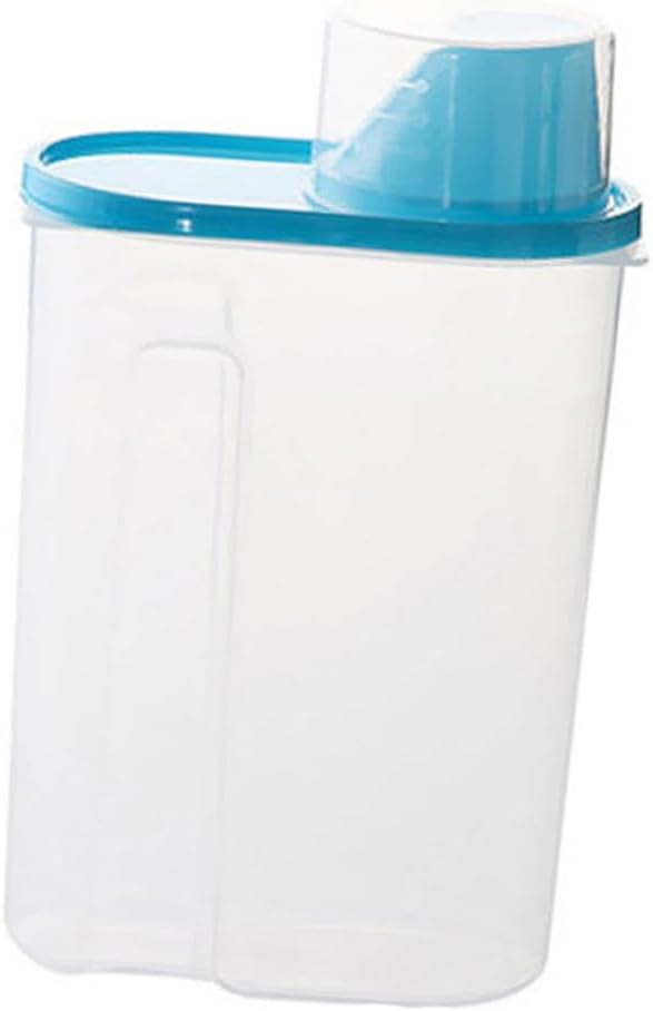 Healifty Large Clear Airtight Food Storage Container with Pour Spout and Measuring Cup Grain Keeper for Cereal Rice Beans Nuts and Dry Foods Blue Plastic Canister for Kitchen Pantry