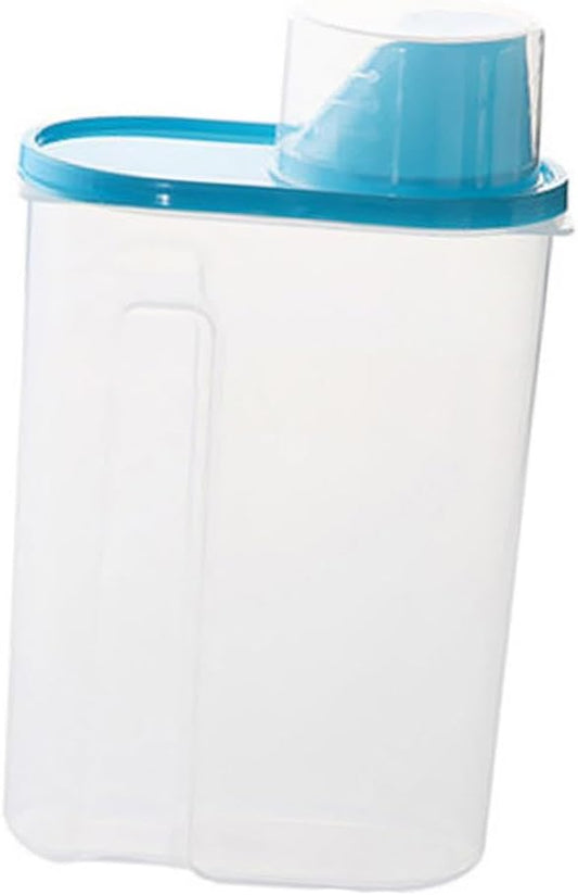 Healifty Large Clear Airtight Food Storage Container with Pour Spout and Measuring Cup Grain Keeper for Cereal Rice Beans Nuts and Dry Foods Blue Plastic Canister for Kitchen Pantry
