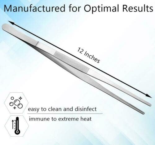 6 Inch Professional Culinary Stainless Steel Precision Tongs with Serrated Tips, Plating/Food Presentation Detailing Serving Tongs, Chef's Kitchen Tweezer Tongs - Ultra Non-Slip Grip