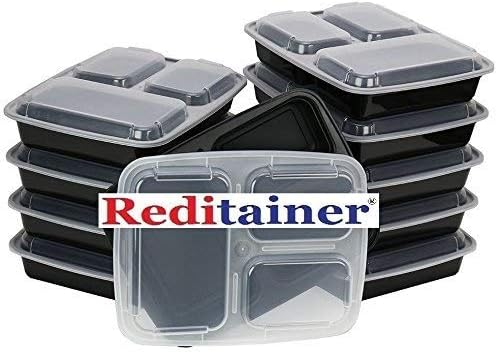 Reditainer® - 3 Compartment Microwave Safe Food Container with Lid/Divided Plate/Lunch Tray with Cover, 20 Pack