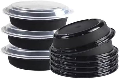 48oz Disposable Black Meal Prep/Bento Box with Clear Dome Lids - Round Plastic Meal Containers - Leak Proof and Reusable Box : Perfect For Salad, Meal Prep and Fruits : Set of 10