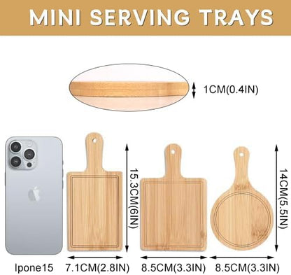 Mini Cutting Board, Charcuterie Boards Set, 6 PCS Bamboo Cheese Board Set, 6inch Cheese Serving Trays Platter Small Wood Cutting Board Fruit Trays for Serving Party, House Wedding Gifts (Light)