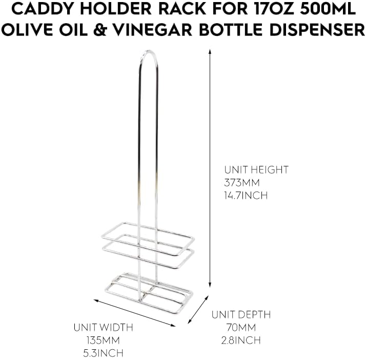 KALDEWEI 1 Pack Caddy Holder Rack for 17oz 500ml Oil & Vinegar Glass Cruet Bottle Dispenser, Square Shape Opening up to 2.4"x2.4" or 6x6cm
