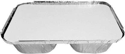 PACTOGO Aluminum Foil 3-Compartment TV Dinner Trays with Board Lid - 8x6 Disposable Tin Foil Pans for Baking, Meal Prep and Freezer, Takeout, Leftovers (Pack of 10 Sets)