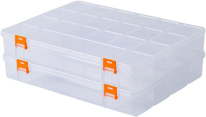 2 Pack Fixed 21 Grids Large Clear Plastic Storage Box, Transparent Organizer Container Case for Small Parts, Bead, Button, Jewelry, Diamond, Craft Supplies,Sewing Kit, DIY Accessories