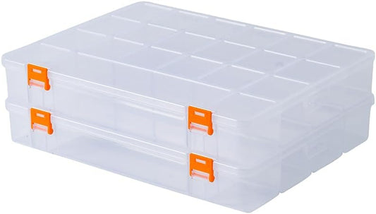 2 Pack Fixed 21 Grids Large Clear Plastic Storage Box, Transparent Organizer Container Case for Small Parts, Bead, Button, Jewelry, Diamond, Craft Supplies,Sewing Kit, DIY Accessories