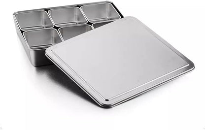 Xarra - Japanese Mini Container, Stainless Steel Yakumi Mise En Place Box, Multi Compartment Set For Food, Herbs, Seasoning and Spices (6 Compartment)