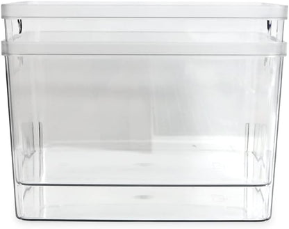 Isaac Jacobs 2-Pack Square Clear Storage Bins (10” L x 10” W x 6.1” H) w/Cutout Handles, Plastic Organizer for Home, Office, Kitchen, Fridge/Freezer, Bathroom, BPA Free, Food Safe (2-Pack, Square)