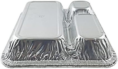 Handi-Foil Large Aluminum 3-Compartment Oblong Tv Dinner Tray Pan w/Lid 25/Pk (pack of 25)
