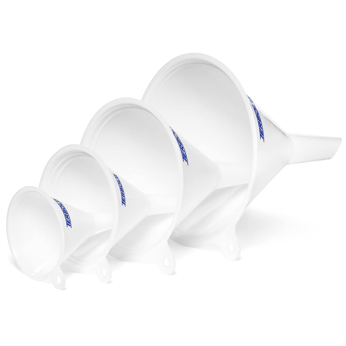 4pc Funnel Nesting Set in BPA Free Plastic for Kitchen Cooking, Car Oil, Home, or Lab Use (White)