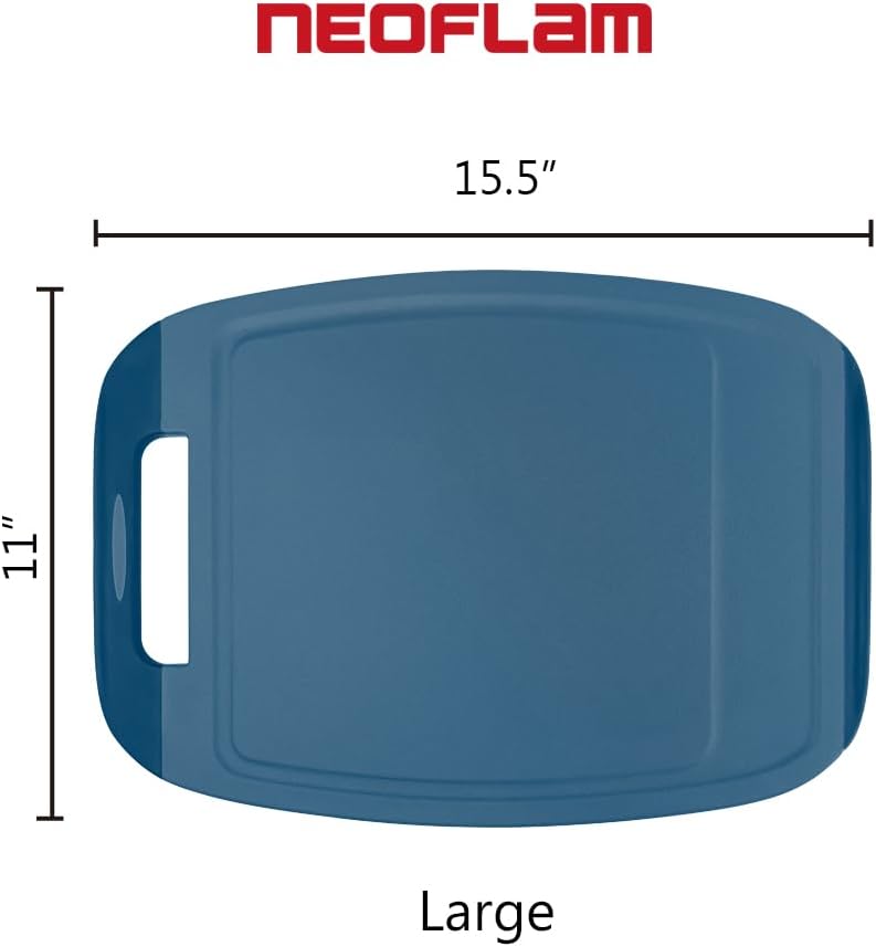 Neoflam BiJu 2-Piece BPA-Free Cutting Board Set - Large 11"x15.5" & Small 7"x10" - Reversible, Non-Slip, Dishwasher Safe (Blue)