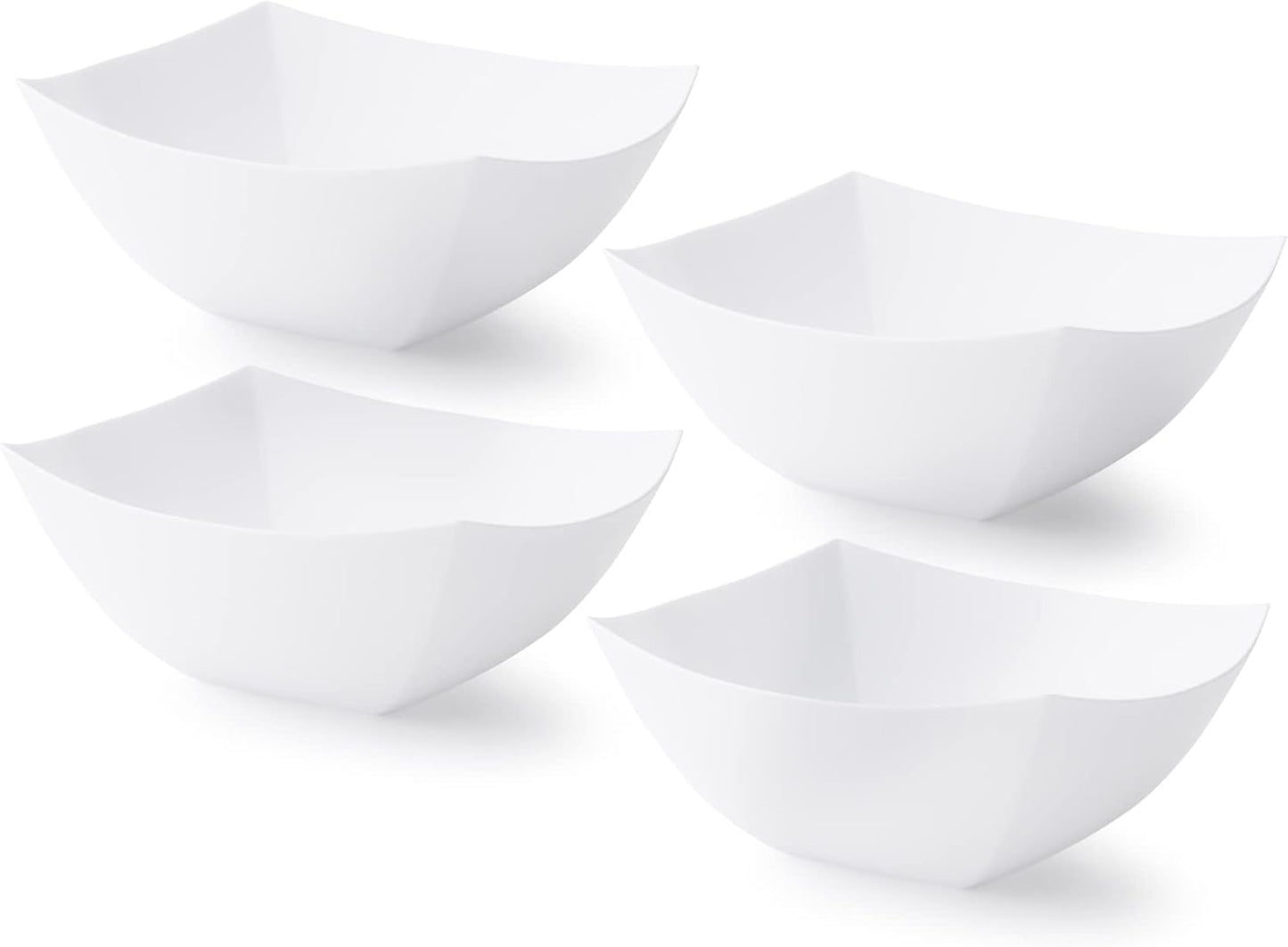 Posh Setting - White Plastic Square Serving Bowls for Party (16oz - 4 Pack), Disposable & Candy Containers for Party Table & Buffet