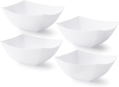 Posh Setting - White Plastic Square Serving Bowls for Party (16oz - 4 Pack), Disposable & Candy Containers for Party Table & Buffet