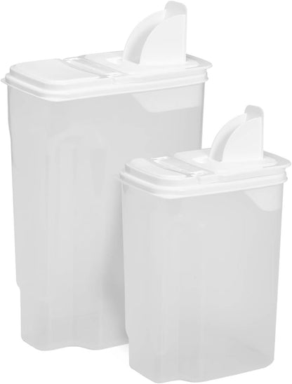 (Set of 2) Multi-Use Plastic Food Storage Dispensers with Pour Spouts, Clear with White Lids (13-Cup & 32-Cup), BPA-Free, Airtight Seal for Cereal, Pasta & Pantry Organization, Kitchen Essential