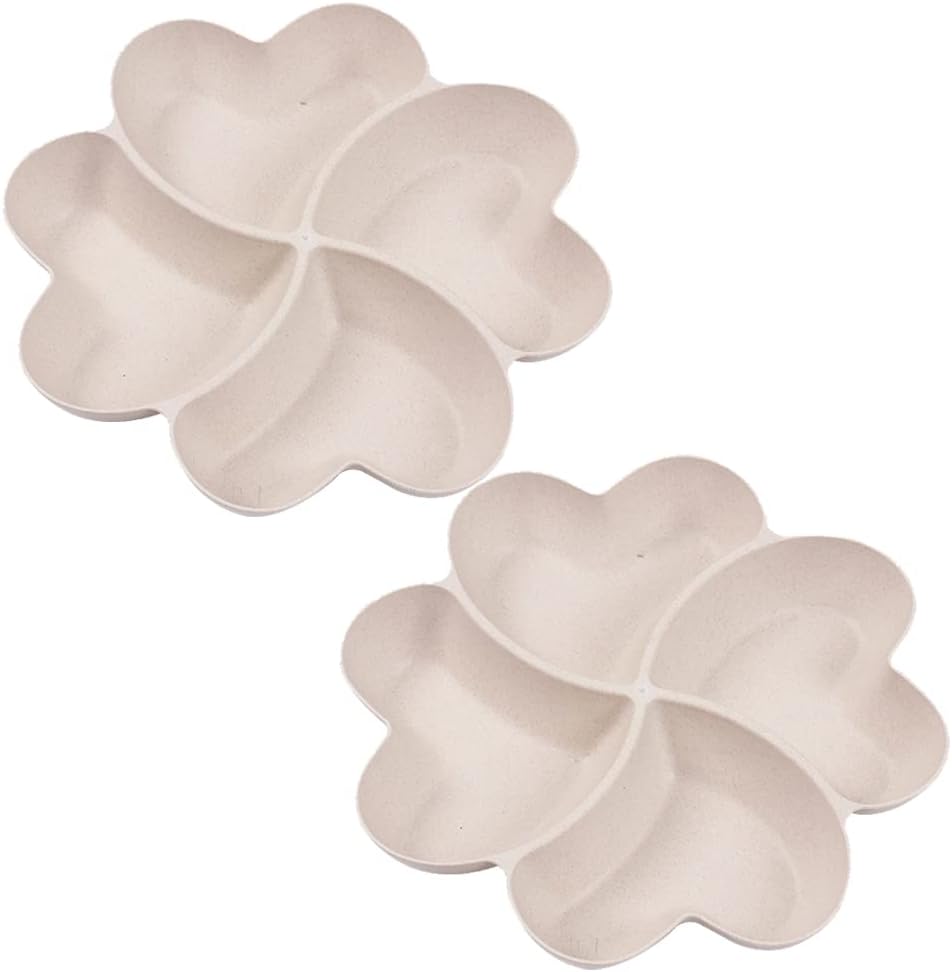Divided Serving Tray, Appetizer Sectioned Platter, Dessert Serving Dish, Reusable Plastic Snack Plates, Round Relish Tray, 4 Compartment for Chips and Dip Veggies Candy Nut Fruit (Pink)