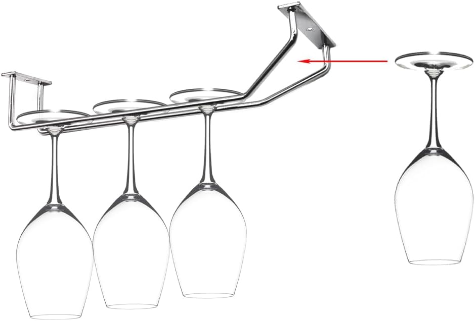 14-Inch Gold Wine Glass Rack, Under Cabinet Wine Glass Holder Stainless Steel Stemware Rack - Hanging Stemware Holder for Cabinet Kitchen Bar, Set of 2