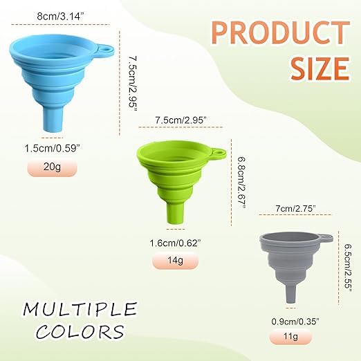 3 Size Kitchen Funnel Set, 2026 Upgraded Funnels for Kitchen Use Filling Bottles, Food Grade Silicone Collapsible Funnels for Filling Small Bottle Kitchen Gadgets