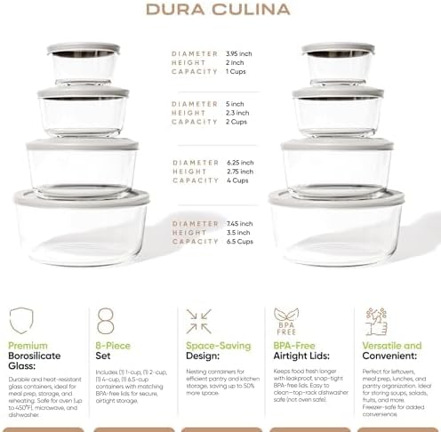 6-Piece Glass Food Storage Containers Set (3 Containers + 3 BPA-Free Lids) | 2-Cup, Leakproof | Microwave, Freezer, Oven & Dishwasher Safe | Ideal for Meal Prep & Pantry Organization, Pistachio
