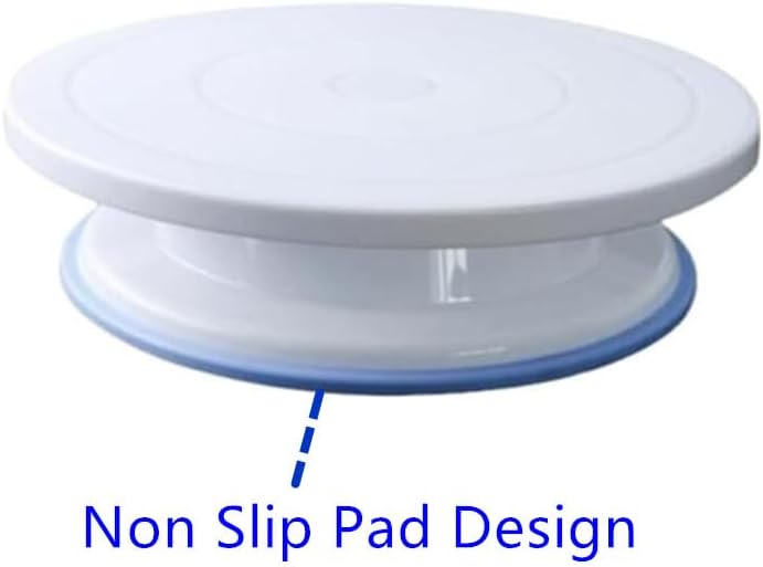 Rotating Cake Turntable Stand with Non Slip Pad, 11 Inch Revolving Turn Table Top for Pastries Cookies Cupcakes Decorating, Rotary Round Cake Display Stand Supplies Kit (White)