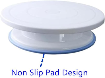 Rotating Cake Turntable Stand with Non Slip Pad, 11 Inch Revolving Turn Table Top for Pastries Cookies Cupcakes Decorating, Rotary Round Cake Display Stand Supplies Kit (White)