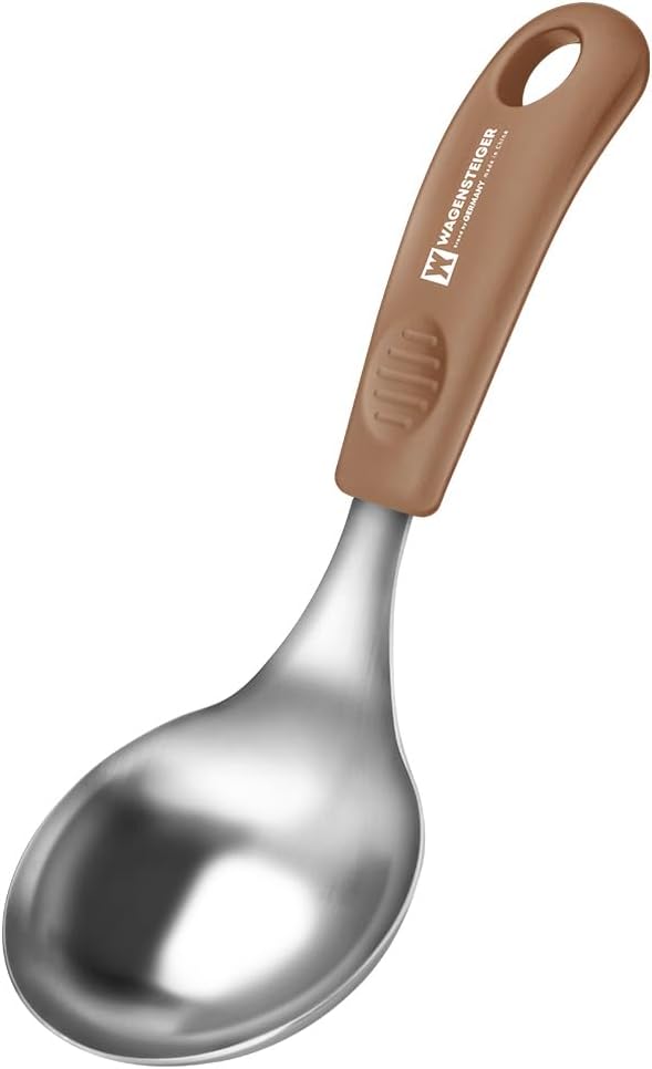Short Stainless Steel Ladle 220mm (8.6”) – SUS304 Thick Deep Bowl Head with Soft-Grip Silicone Handle – Lightweight Mini Soup & Serving Spoon for Cooking – 5 Color Options (Gray)