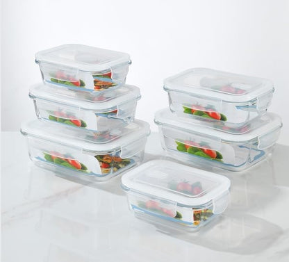 Rectangular Glass Food Storage Containers with Airtight Lids, 5-Piece Set – 34oz, 22oz, 13oz Meal Prep & Leftover Containers, Oven Microwave Freezer Dishwasher Safe