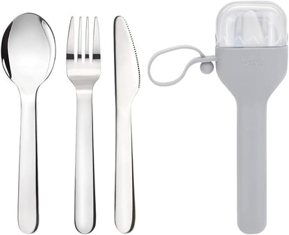 Sophico Travel Utensils Set for Camping and Kids Lunch Box, Stainless Steel Fork and Spoon, Knife Silverware Flatware Sets with Silicone Case - Portable & Leak-proof, Dishwasher Safe (Pink, 1 Set)