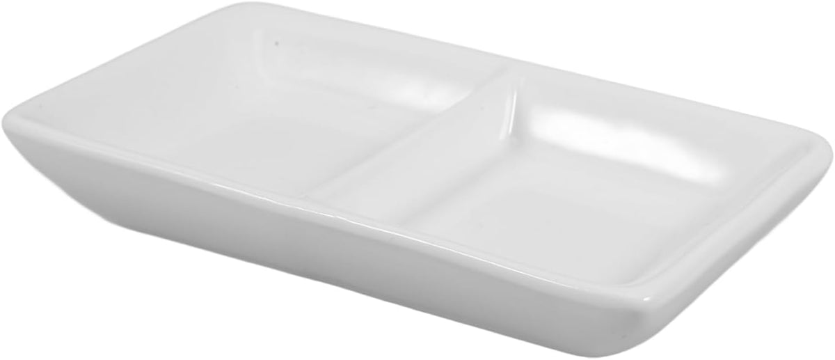 Luxshiny 5.5 Inch Ceramic Sauce Dish Plate 2-compartment Snack Serving Tray for Appetizers Divided Sauce Dishes Lid