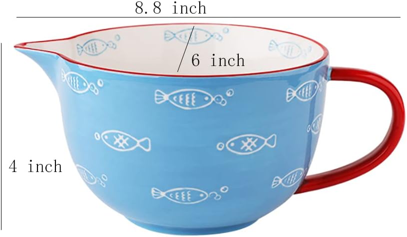 Gaolinci Cherry Blossom Pattern Kitchen Ceramic Mixing Bowl, 1 Quart Large Bowl, with Pouring Spout and Handle