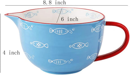 Gaolinci Cherry Blossom Pattern Kitchen Ceramic Mixing Bowl, 1 Quart Large Bowl, with Pouring Spout and Handle