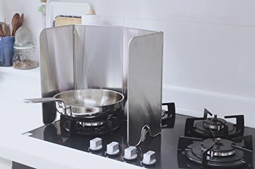 Splatter Guard for Cooking - Grease Splatter Screen - 4 Sided Splatter Guard Compact Type - Stainless Steel - Unfold 33.26 in x 14.17 in - Fold 8.26 in x 14.17 in x 0.86 in