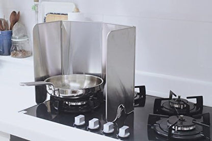 Splatter Guard for Cooking - Grease Splatter Screen - 4 Sided Splatter Guard Compact Type - Stainless Steel - Unfold 33.26 in x 14.17 in - Fold 8.26 in x 14.17 in x 0.86 in